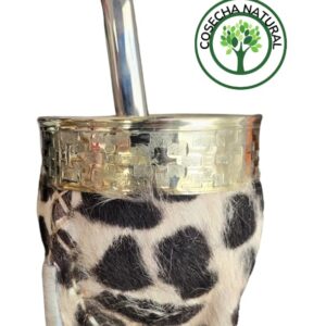 Mate animal print (peludo) 100% calabaza virola acero cincelada