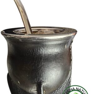 Mate camionero 100% calabaza virola de acero lisa (negro)