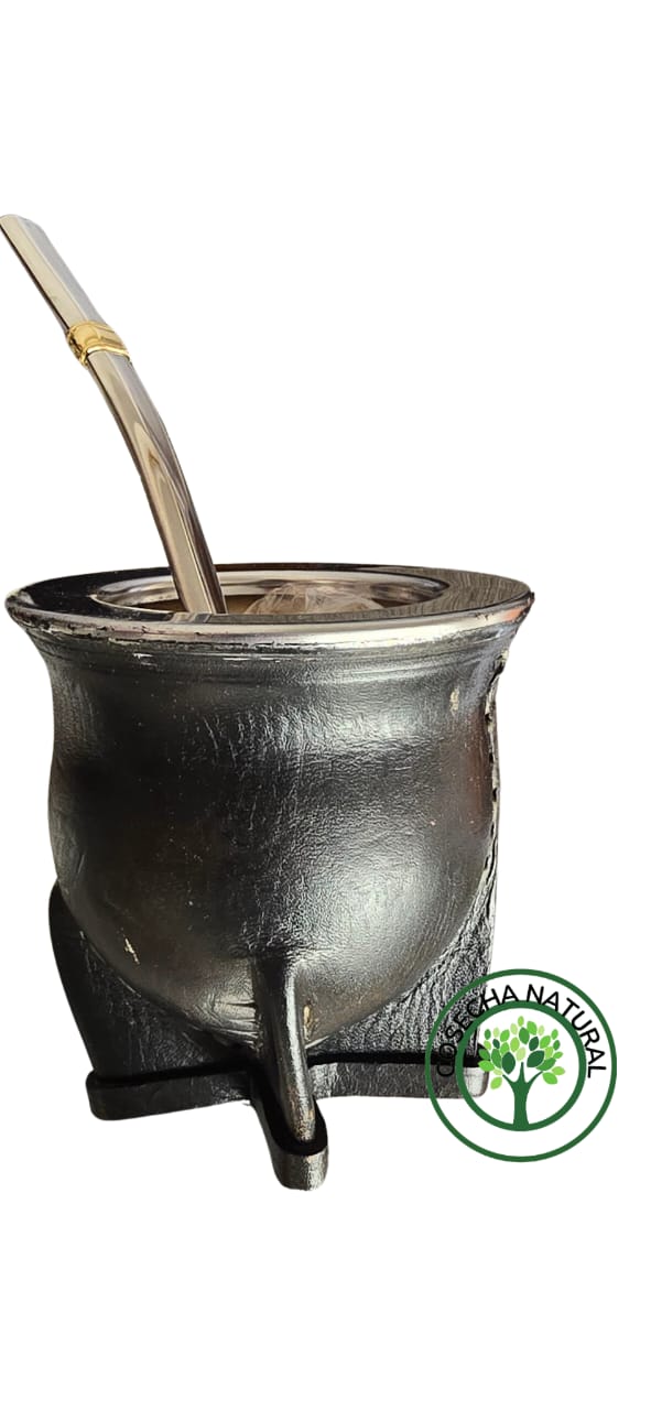 Mate camionero 100% calabaza virola de acero lisa (negro)