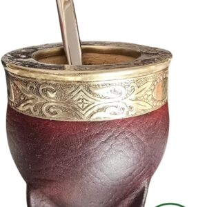 Mate imperial premiun cuero 100% calabaza virola alpaca cincelada (marron)